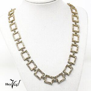Vintage Collar Necklace Chunky Statement Style w Ornate Rectangles 24" - Hey Viv